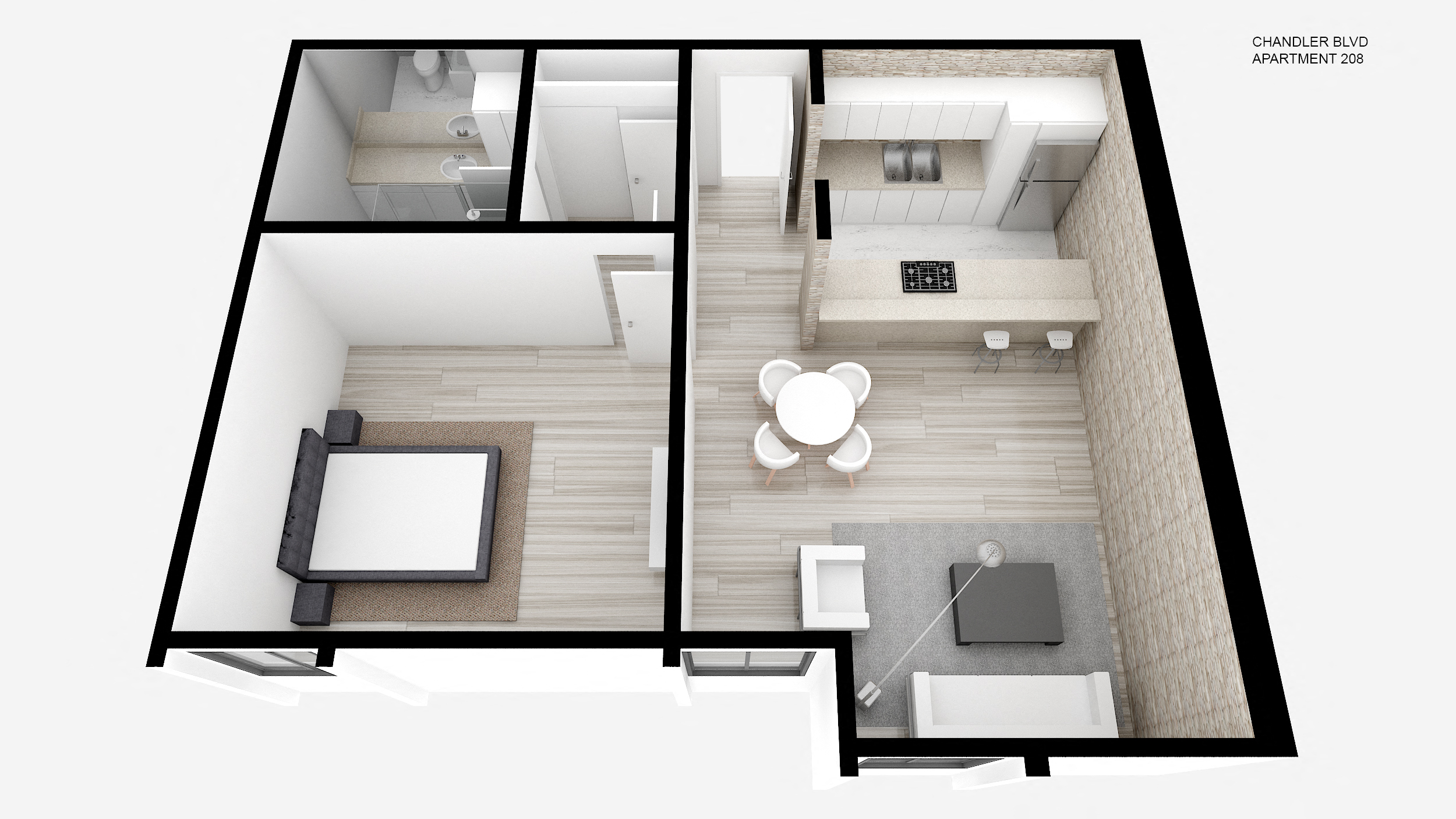 Floor plan for 1 bed, 1 bath, 646 sqft